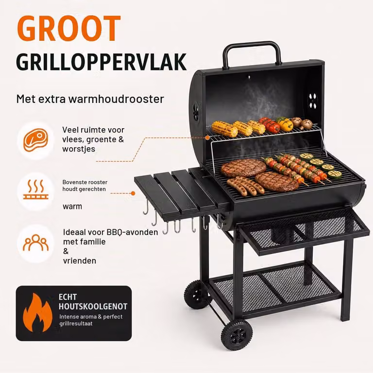 Carrello barbecue a carbone - Colore: nero - Peso: 23 kg - Materiale: metallo - Ideale per giardino e terrazzo