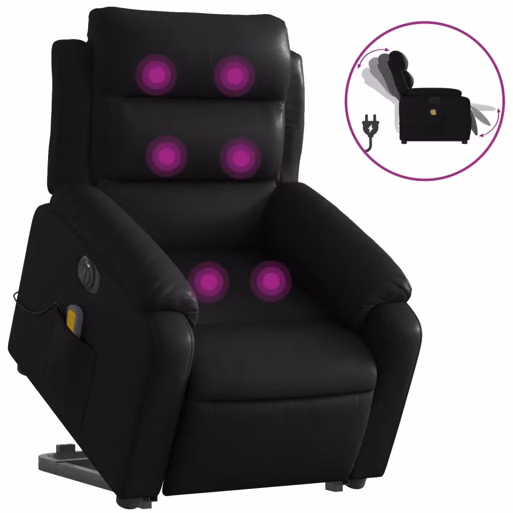 vidaXL Poltrona Alzapersona Elettrica con Massaggio in Similpelle Nera per Anziani – 2