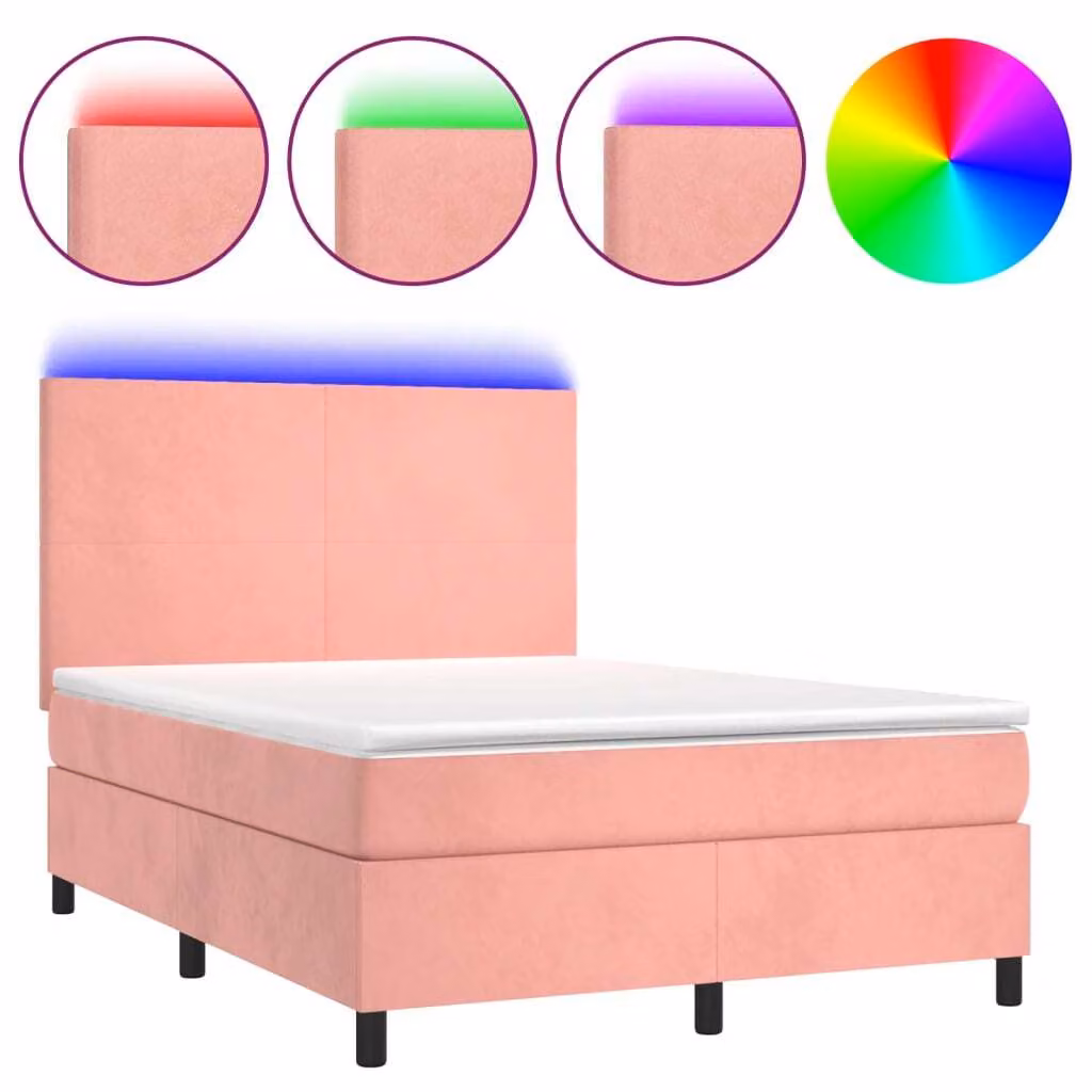 Letto a Molle con Materasso e LED Rosa 140x190 cm in Velluto