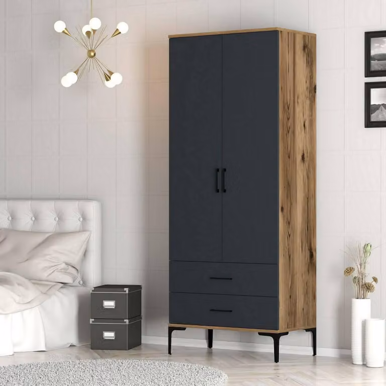 Dmora Guardaroba 2 Ante Doriana 47.5x201.4h cm Nero Antracite, Appendiabiti 2 Ante