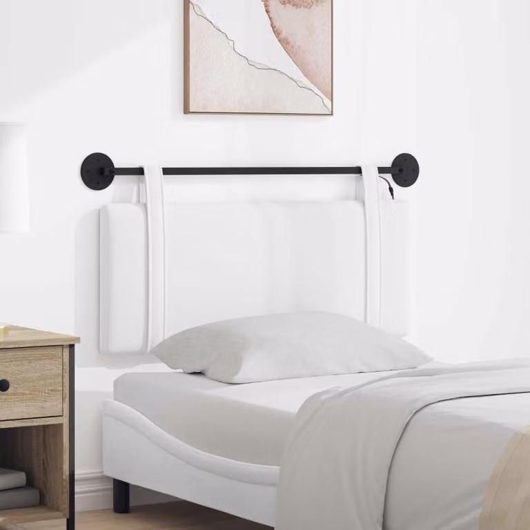 Testiera sospesa vidaXL in tessuto bianco con illuminazione integrata e pannello imbottito per camera da letto