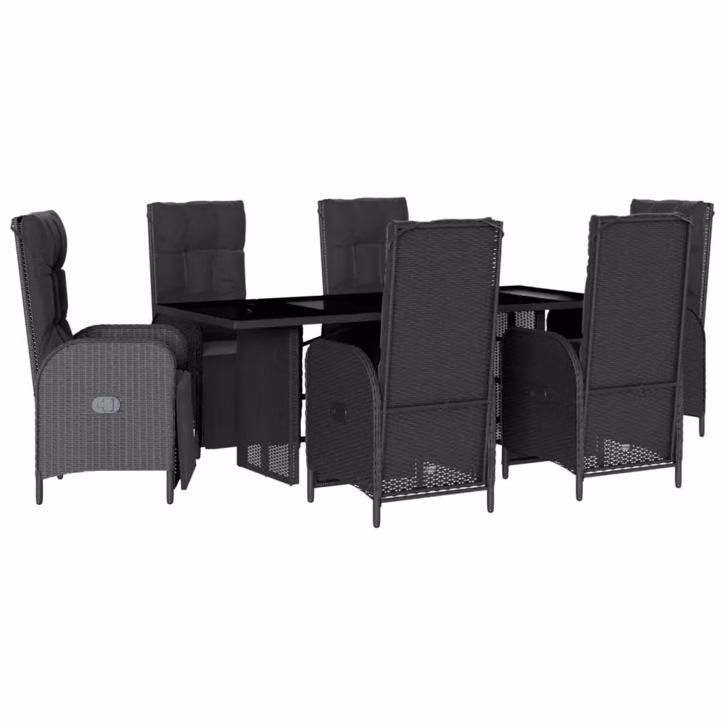 Set da pranzo da giardino vidaXL in polyrattan nero con cuscini e tavolo in vetro, 7 pezzi – 2