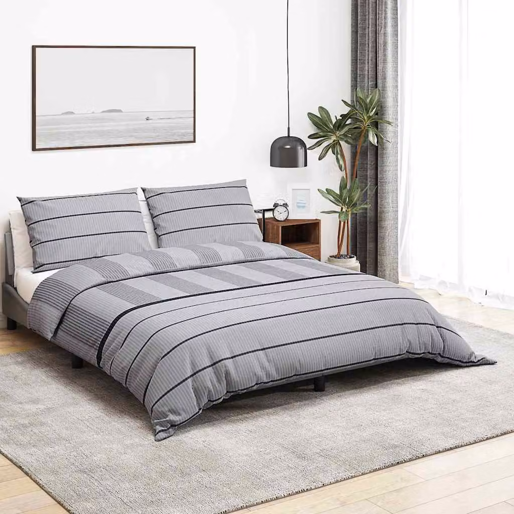 Set Copripiumino e Federe vidaXL in Cotone Grigio 225 x 220 cm