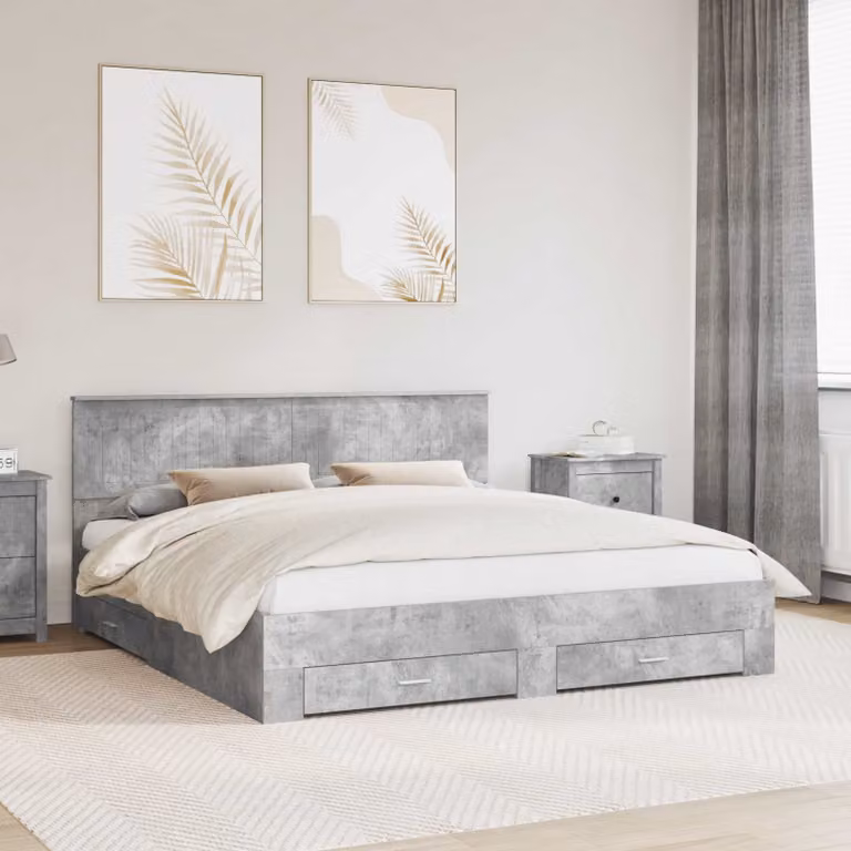 Struttura letto con cassetto vidaXL in legno ingegnerizzato, Grigio, 180 x 200 cm