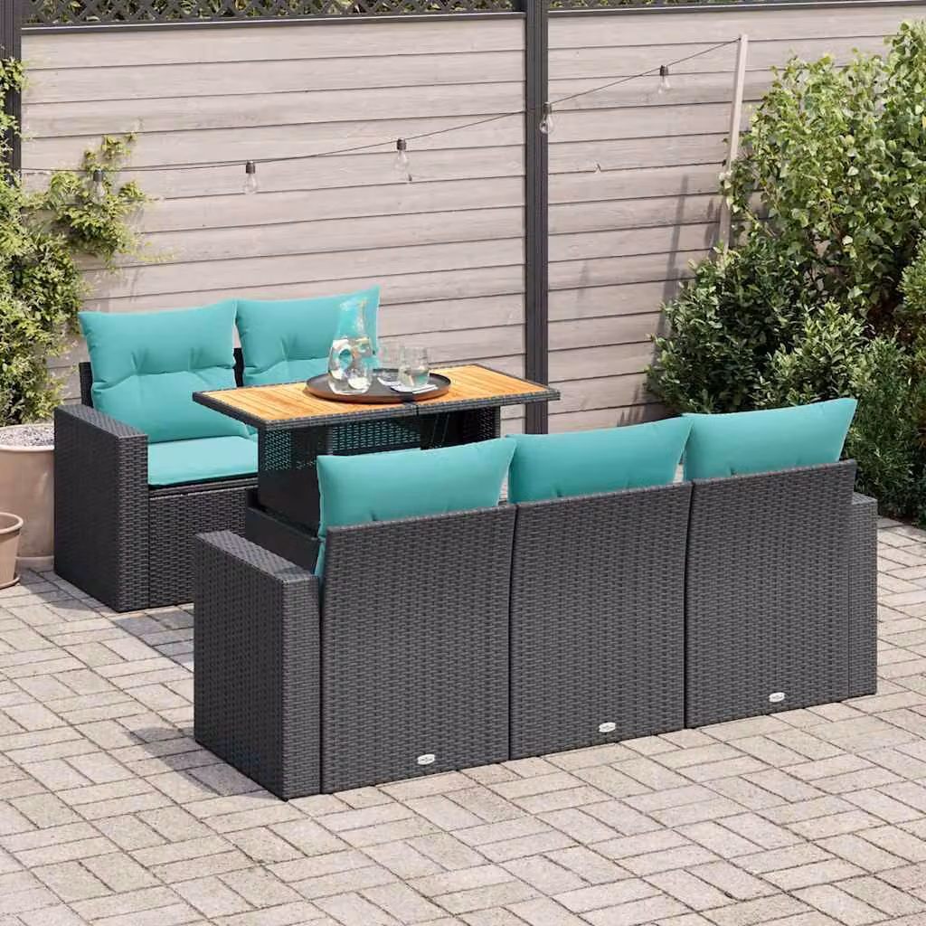 Set Divano da Giardino vidaXL 6 Pezzi con Cuscini Blu e Nero in Polyrattan e Acciaio