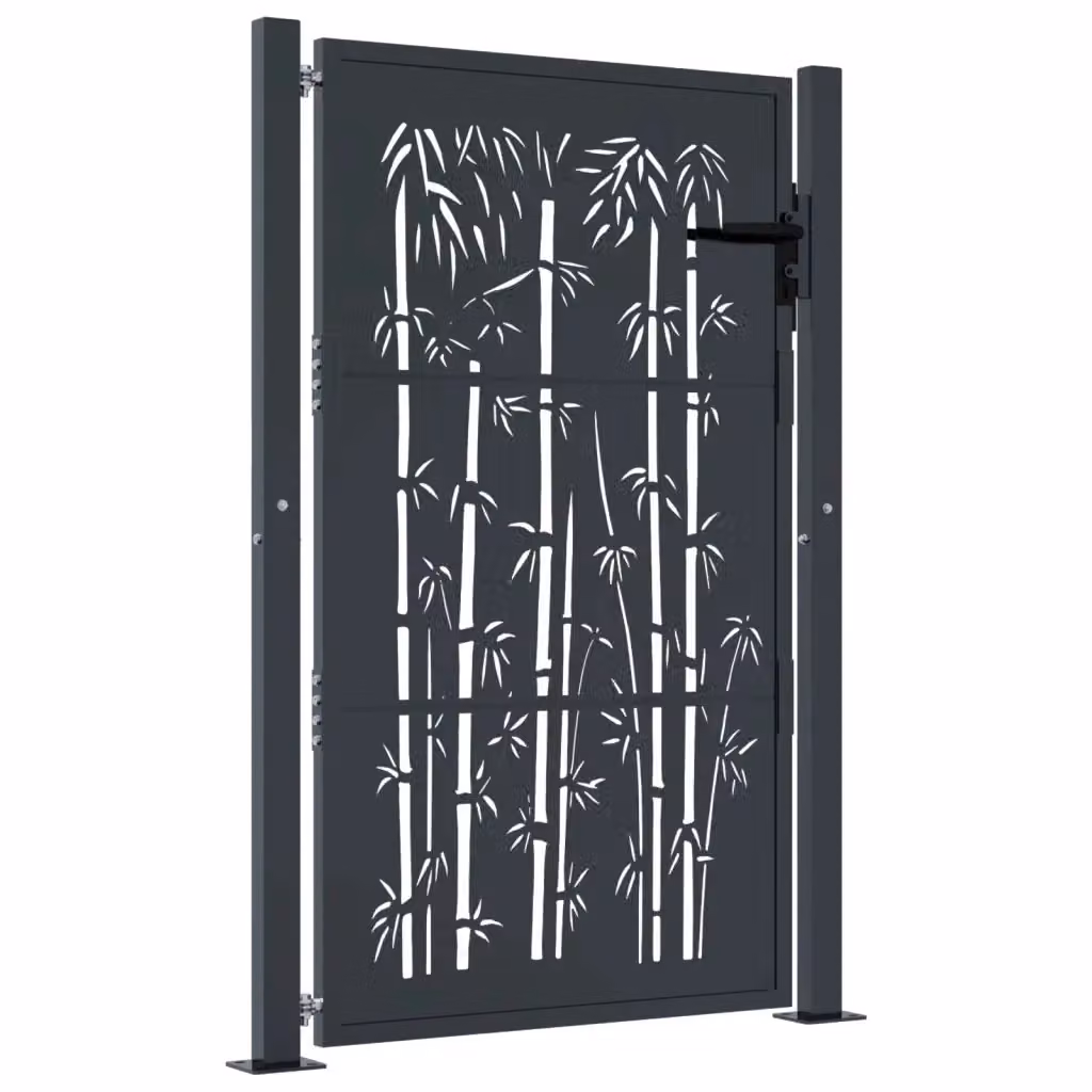 Cancello singolo da giardino vidaXL in acciaio zincato color antracite con design bambù L: 105 cm, H: 125 cm – 2
