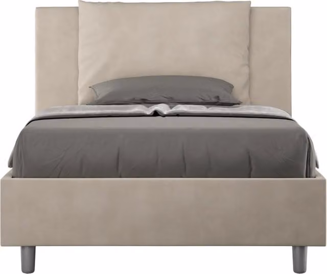 BS COM Letto una piazza e mezza con rete imbottito 110x190 microfibra sabbia