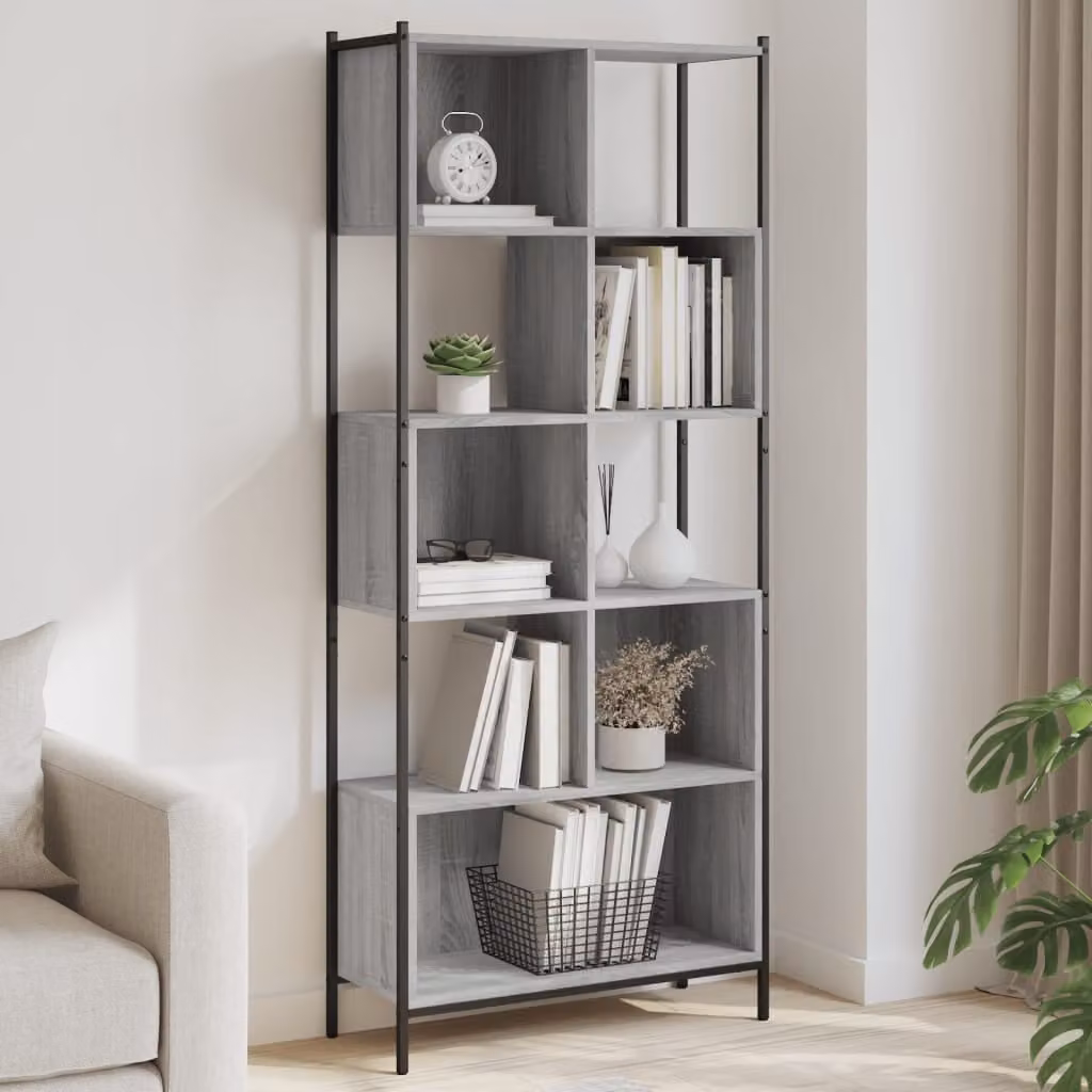 Libreria moderna vidaXL in legno e metallo Grigio, L: 72 cm, P: 28 cm, H: 172 cm