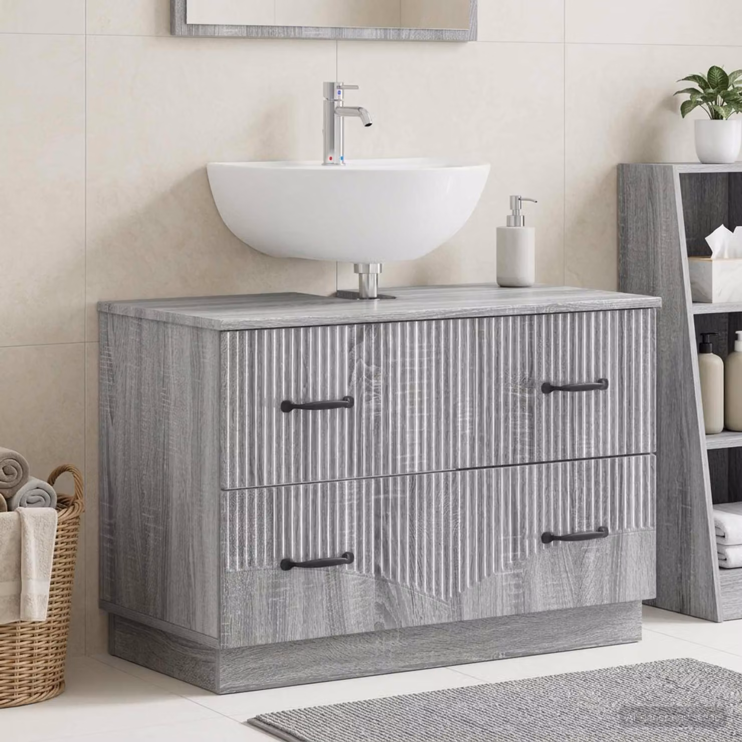 Armadio per lavabo da bagno vidaXL HOORN moderno, grigio e nero, sospeso, L 82 cm x P 41 cm x H 56 cm