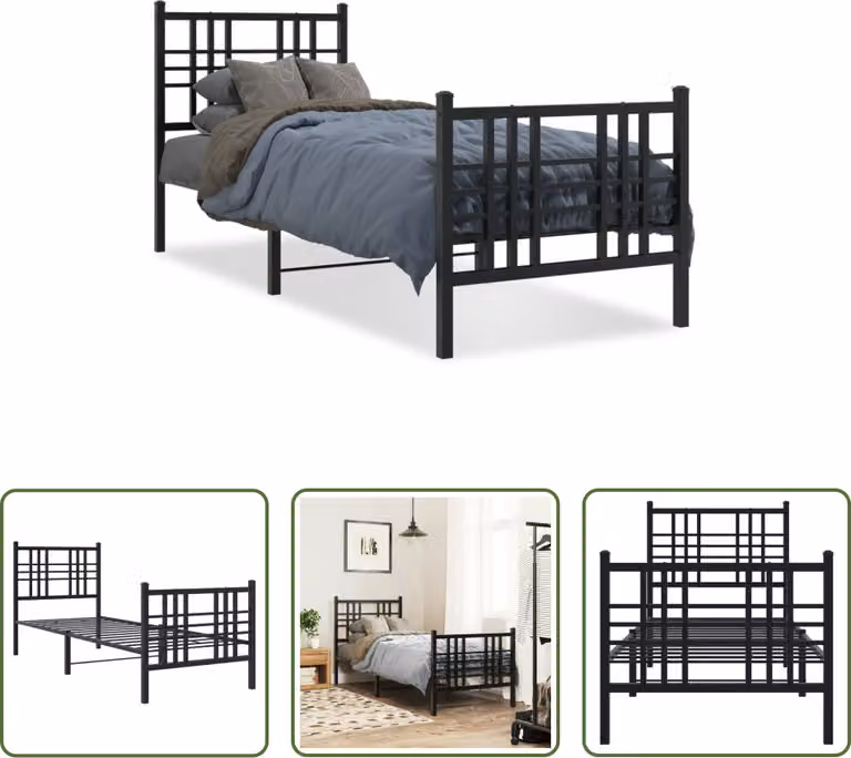 The Living Store Struttura letto con testiera e pediera in metallo nero 80x200 cm