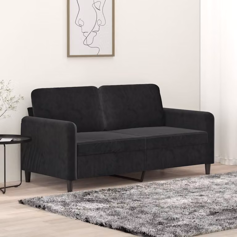 Divano esclusivo a 2 posti, colore nero, 140 cm, in velluto