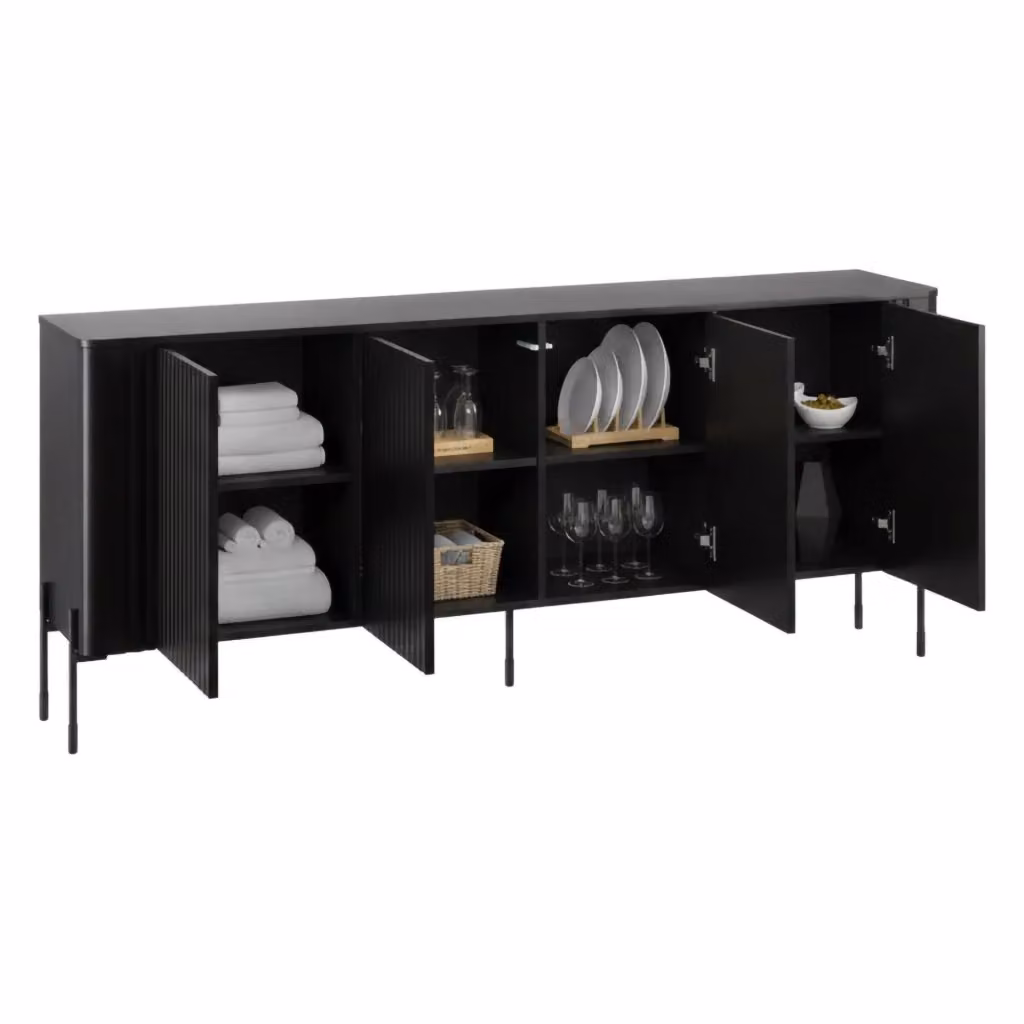 Credenza Laion DMORA, Madia da salotto moderna con quattro ante battenti, Nero opaco, L 190 cm x P 40 cm x H 80 cm – 2