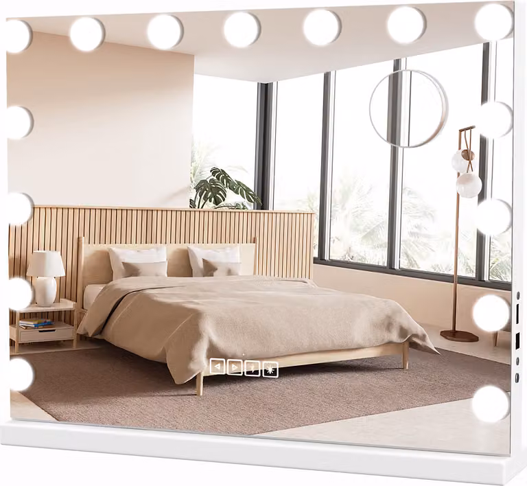 COSTWAY Specchio Hollywood con 15 luci LED dimmerabili, ingrandimento 10X, specchio per il trucco 46x58cm