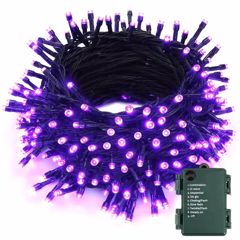 Catena luminosa LED Lila, 20 metri, 200 LED, alimentata a batteria, impermeabile