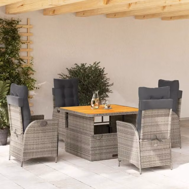 Set da Pranzo da Giardino 5 pz con Cuscini in Polyrattan Grigio 3277462