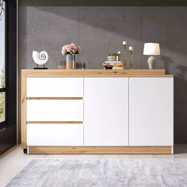 Scrivania angolare con ruote ¨C Minimal ¨C bianco rovere, piano spessa 4cm, regolabile, salvaspazio