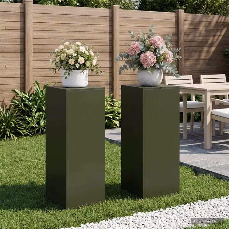Set di 2 supporti per piante vidaXL in metallo verde oliva, L/P/H: 40 x 40 x 100 cm