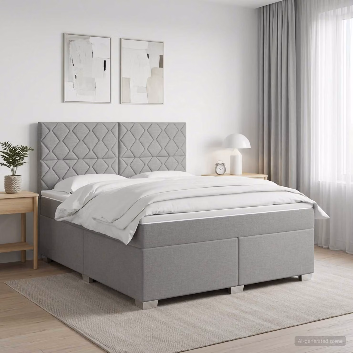 vidaXL Letto box spring con materasso Grigio Chiaro L: 140 cm, P: 190 cm