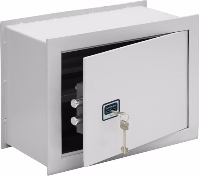 Cassaforte da muro Arregui Ideal 5 con serratura a doppia mappa, spessore 6 mm, colore bianco, L/P/H: 38 x 28 x 20 cm