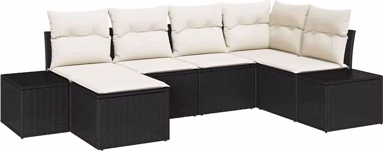 Set Divano da Giardino 6 pcs Nero e Crema polyrattan