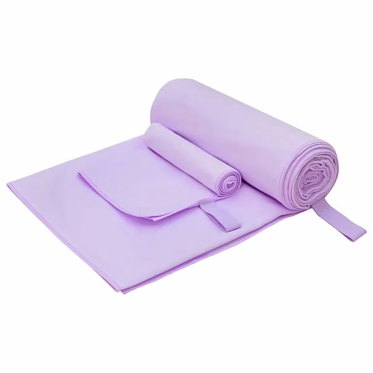 Set di 2 asciugamani sportivi in microfibra vidaXL viola, asciugatura rapida, L: 200 cm x P: 100 cm e L: 50 cm x P: 30 cm