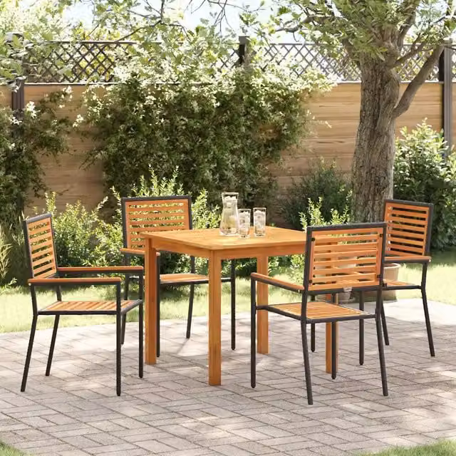 Set da Pranzo per Giardino 5 pz Nero Legno di Acacia Massello 3365514
