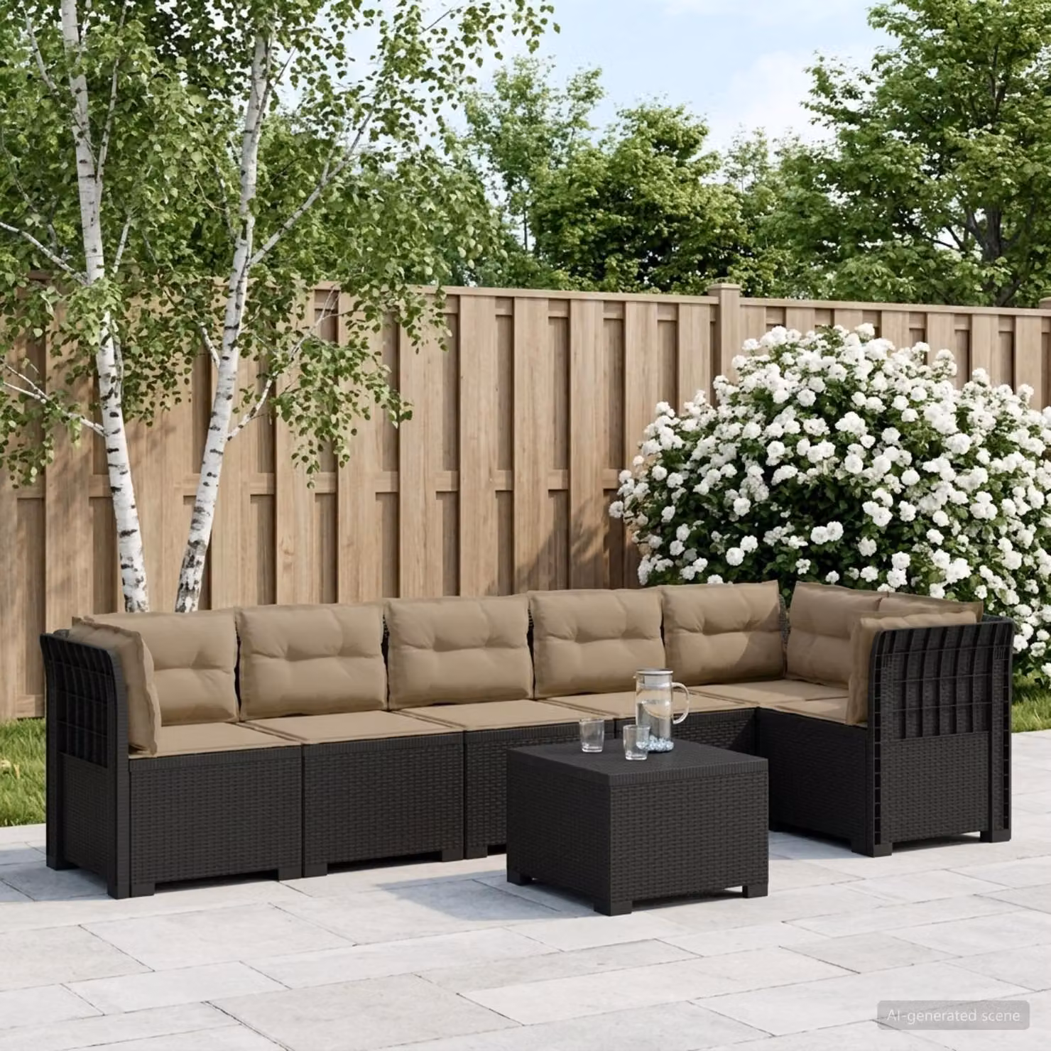 Set da giardino vidaXL a forma di L con 6 posti, divano angolare moderno in rattan con cuscini beige e antracite, resistente alle intemperie e ai raggi UV
