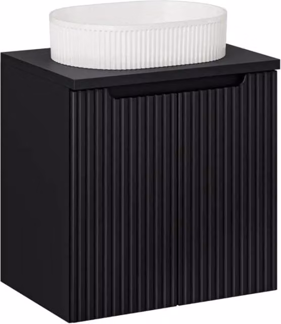 Set da bagno VANO 60cm : mobile sottolavabo con ante + piano per lavabo + lavabo da appoggio con scanalature verticali