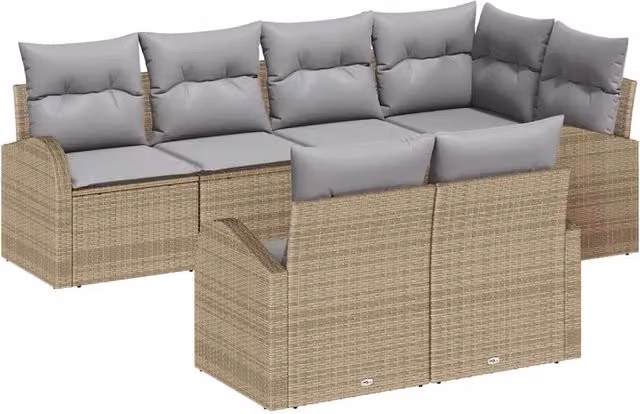 Set Divano da Giardino 7 pz Beige e Grigio Chiaro polyrattan 3354749