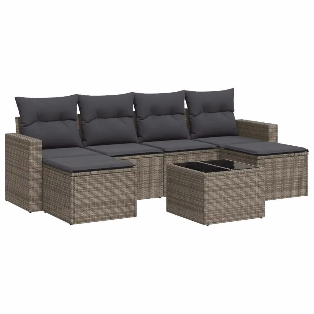 vidaXL Set Divani da Giardino 7 pz a Forma di L con Cuscini Grigio in Polyrattan e Tavolino da Esterno – 2