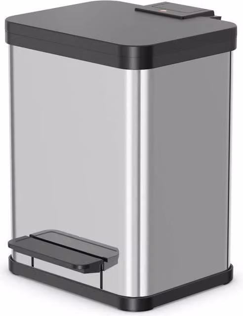 Cestino a pedale Hailo Öko Duo Plus M in acciaio inox color argento con chiusura silenziosa e due contenitori da 9 litri ciascuno