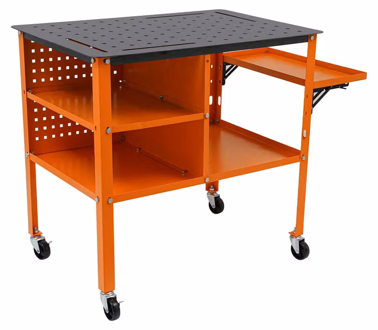 Tavolo da lavoro, design pieghevole, capacità di carico di 500 kg, colore arancione