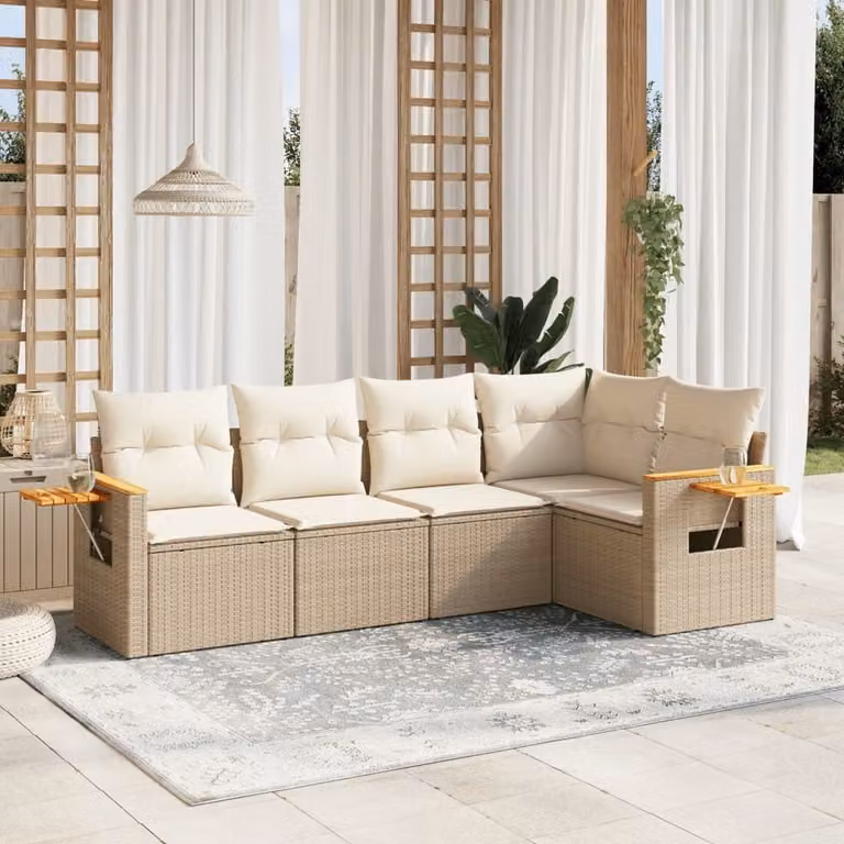 Maison Exclusive - Set Divano da Giardino 5 pz con Cuscini Beige in Polyrattan