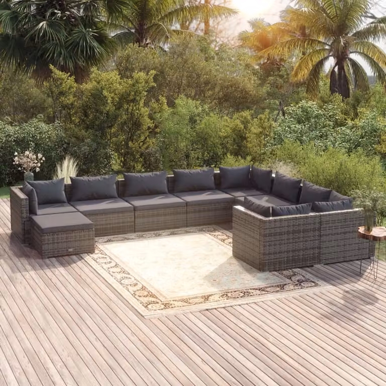 Maison Exclusive - Set da giardino da 10 pezzi con cuscini in polyrattan grigio