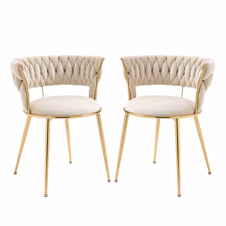 Abrihome sedie per sala da pranzo set di 2 sedie da soggiorno imbottite in velluto e gambe in metallo dorato, beige