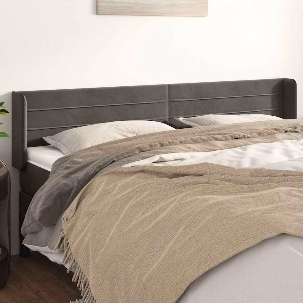 Testiera ad orecchio vidaXL in velluto grigio scuro L: 163 cm, P: 16 cm, H: 78-88 cm