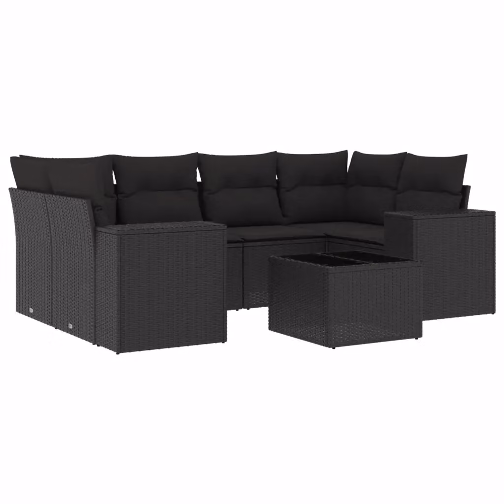 vidaXL Set Divano da Giardino a L con 7 Pezzi e Cuscini, Polyrattan Nero con Tavolino e Struttura in Acciaio – 2