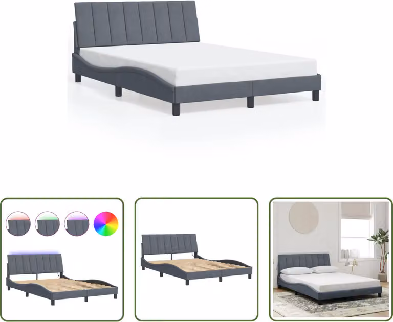 The Living Store Struttura letto con luci LED grigio scuro 120x200 cm in velluto
