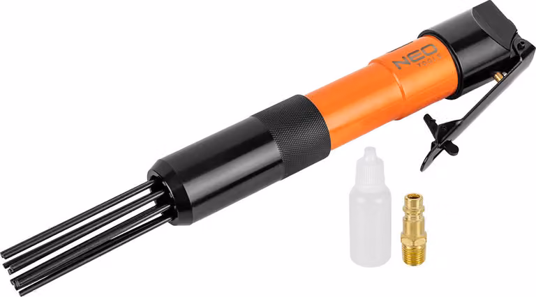 NEO TOOLS martello ad ago per ruggine e cordoni di saldatura 12 x 3 mm, pressione di lavoro 6,3 bar, consumo medio di aria 125 l/min, 4000 colpi/min
