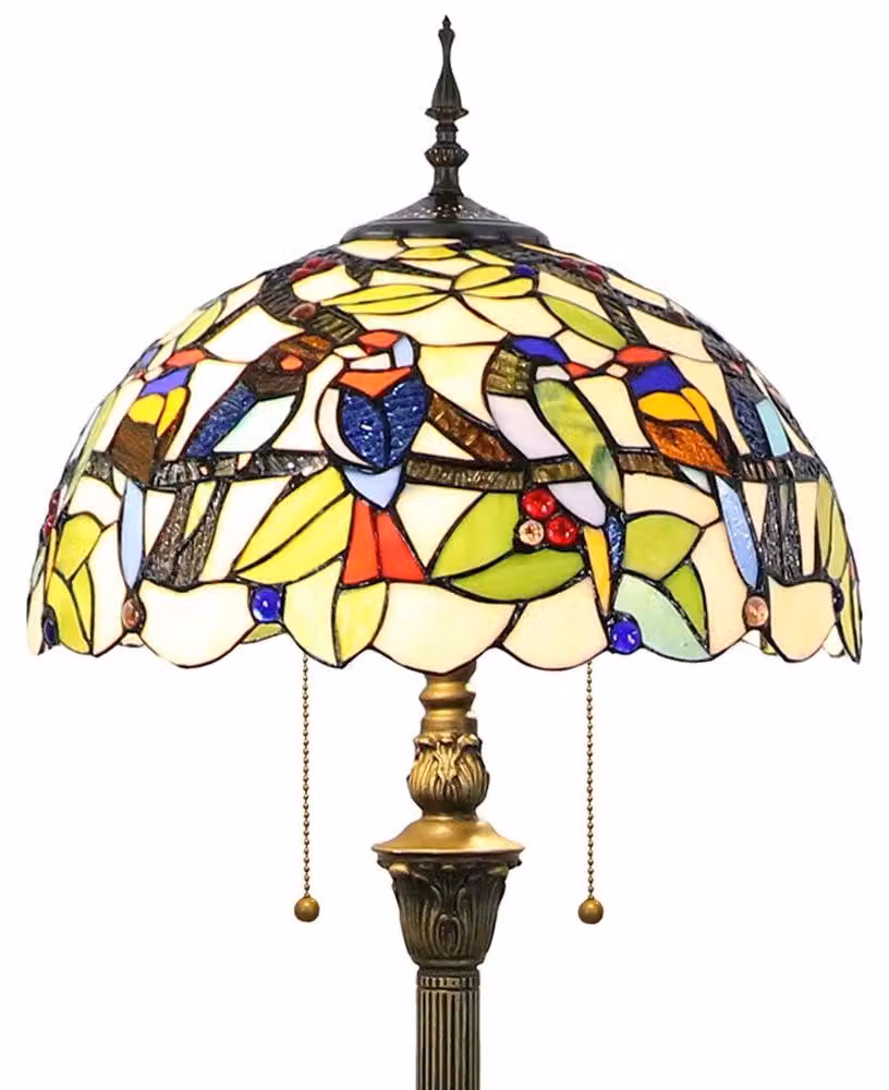 Lampada da terra stile Tiffany - Paralume in vetro colorato - 165 cm - Doppio attacco E27 - Max 60 W