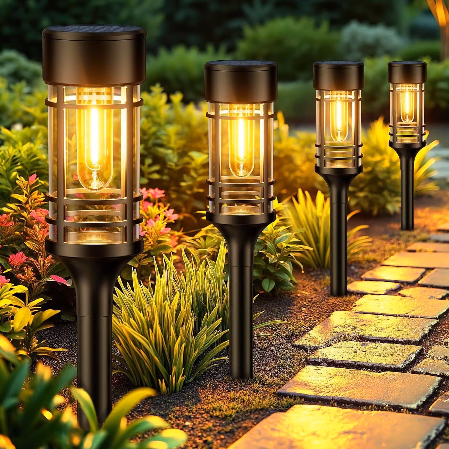 Set di 6 luci solari da giardino, grado di protezione IP65, temperatura di colore 3000K, 800 lumen, autonomia 10-12 ore