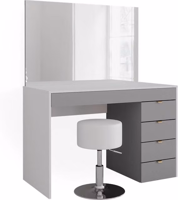 Tavolo da toeletta Elise Bianco/Grigio 115 cm con specchio e sgabello Vicco