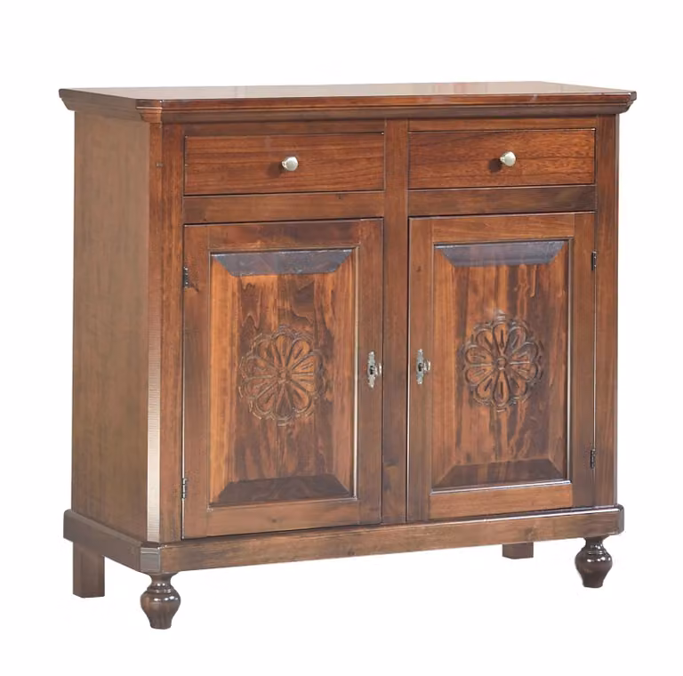 Madia credenza con 2 porte intagliata in stile classico tinta noce Mobili 2G L: 104 cm, P: 43 cm, H: 98 cm