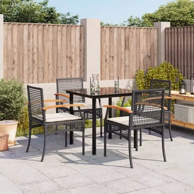 Set da Pranzo da Giardino 5 pz Nero con Cuscini in Polyrattan 3213604