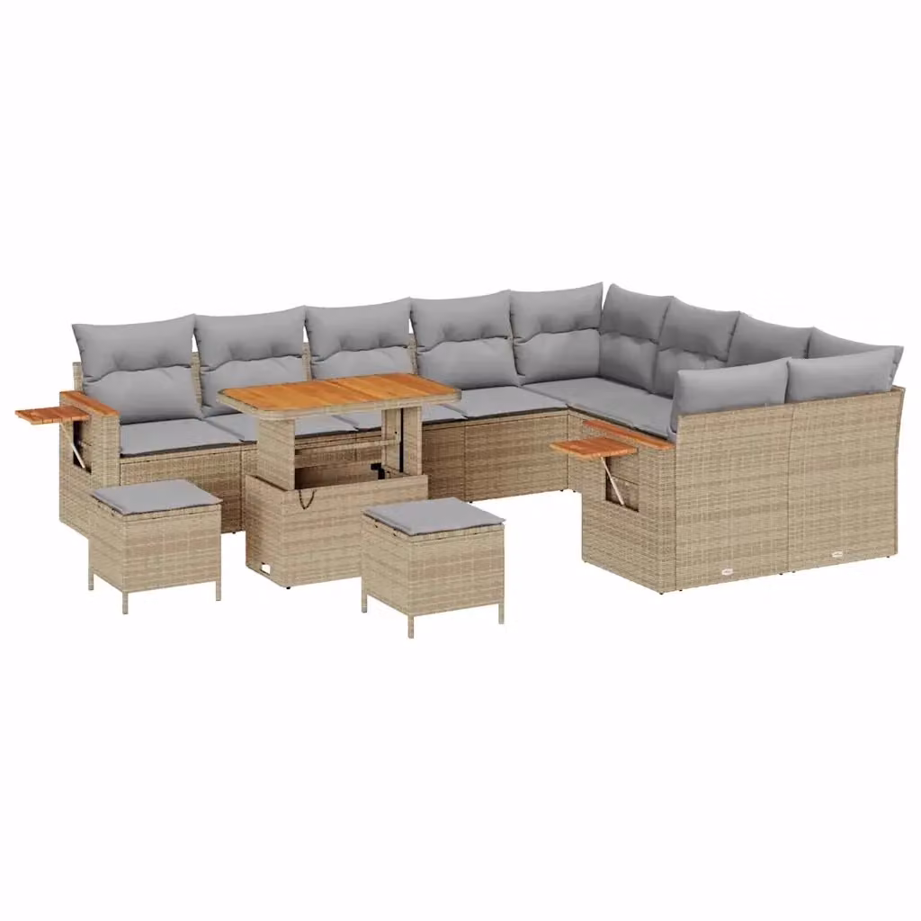 Set Divano da Giardino Moderno vidaXL a Forma a U con 13 Pezzi, Colore Grigio e Beige, Struttura in Acciaio Verniciato a Polvere e Cuscini Inclusi – 2