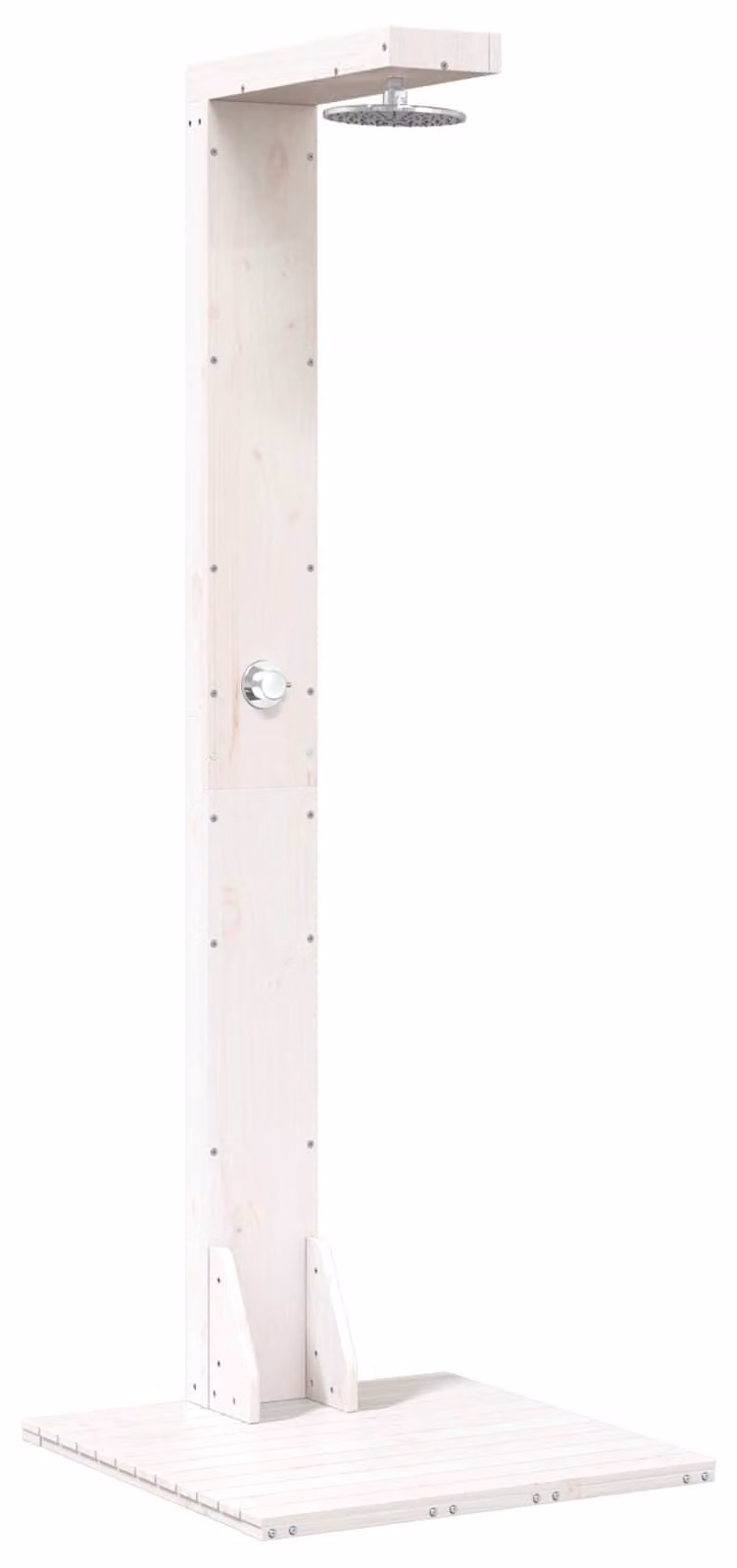 Doccia da giardino, 210 cm, legno massello di pino e acciaio inossidabile, colore bianco