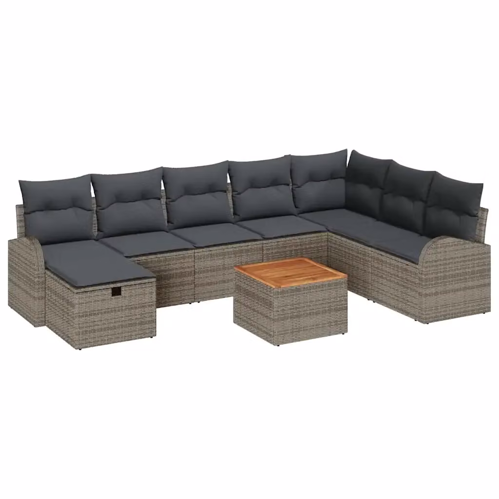 Set Divano da Giardino vidaXL a Forma di L in Polyrattan Grigio con Cuscini e Tavolino da Esterno 9 Pezzi – 2