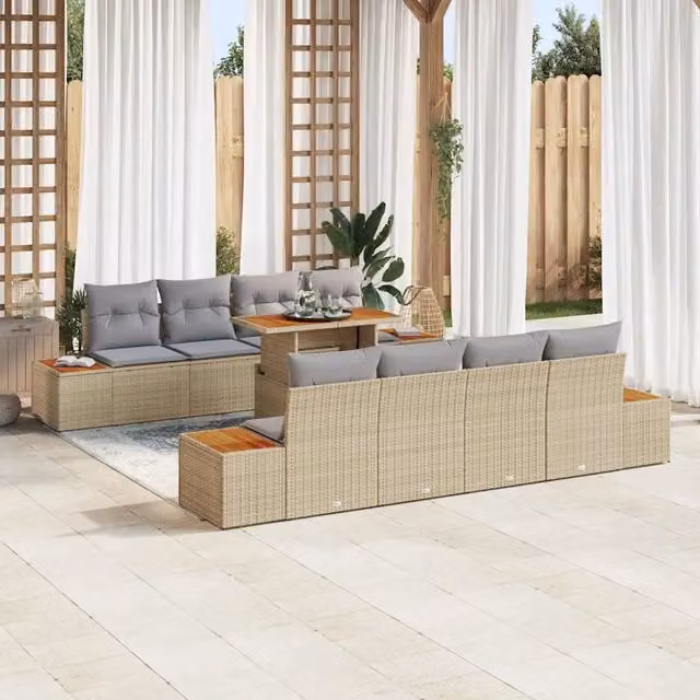 Set Divano da Giardino 9 pz Beige polyrattan 3350052