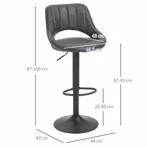 Set di 2 sgabelli da bar OKWISH girevoli regolabili in altezza con poggiapiedi in similpelle grigia L/P/H: 44 x 49 x 90-110 cm – 2