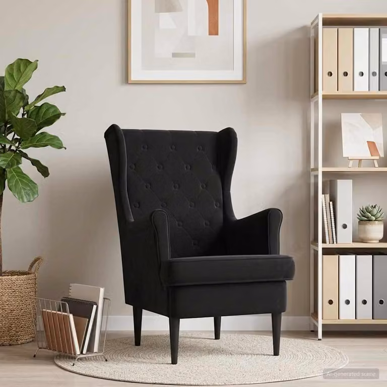 Poltrona moderna vidaXL in velluto nero con braccioli e struttura in legno e metallo